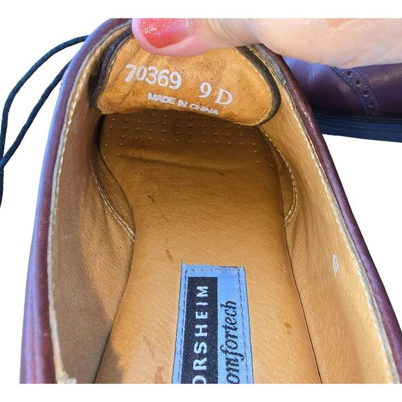 Florsheim Mens Burgundy Leather Wingtip Oxfords Size 9D Comfortech Vibram JJ4144 - Picture 6 of 7
